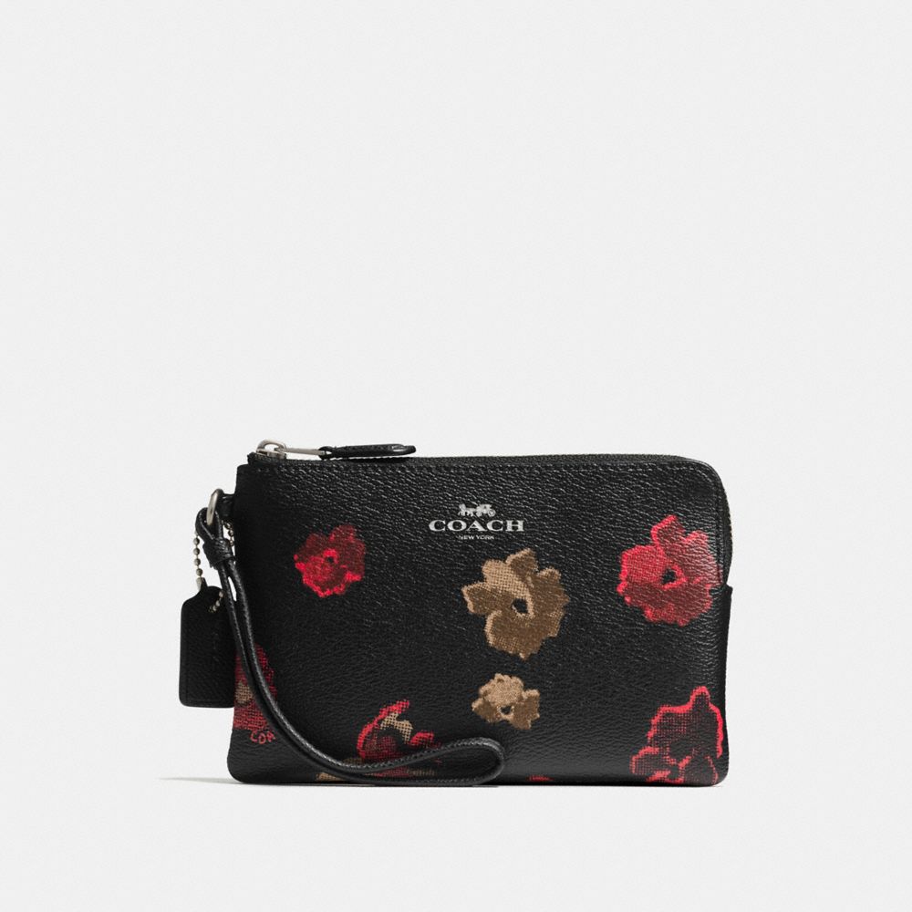 CORNER ZIP WRISTLET IN HALFTONE FLORAL PRINT COATED CANVAS - ANTIQUE NICKEL/BLACK MULTI - COACH F55824