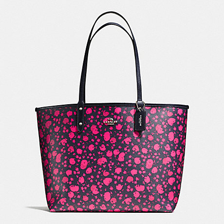 COACH F55862 REVERSIBLE CITY TOTE IN PRAIRIE CALICO PRINT CANVAS SILVER/PINK-RUBY-MULTI-MIDNIGHT