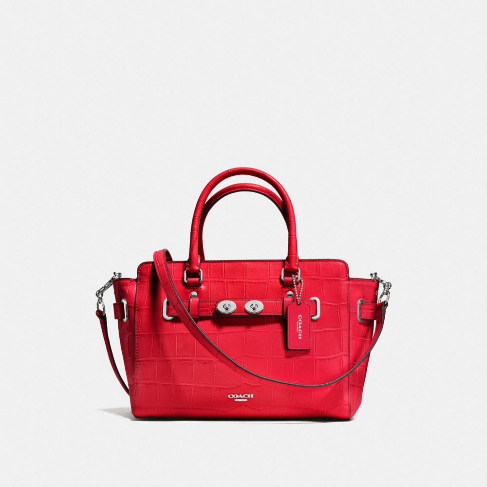 COACH f55876 BLAKE CARRYALL 25 IN CROC EMBOSSED LEATHER SILVER/BRIGHT RED