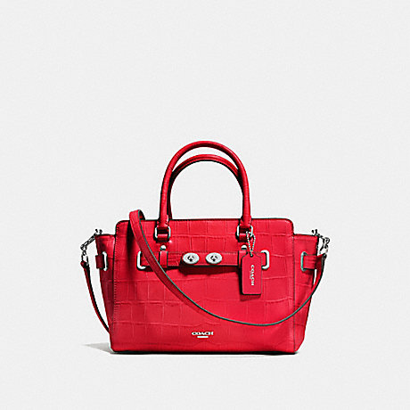COACH f55876 BLAKE CARRYALL 25 IN CROC EMBOSSED LEATHER SILVER/BRIGHT RED