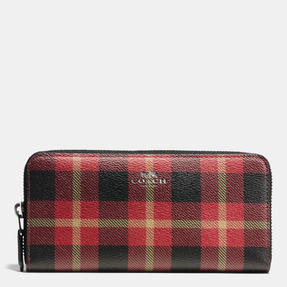 COACH ACCORDION ZIP WALLET IN RILEY PLAID COATED CANVAS - QB/True Red Multi - F55933