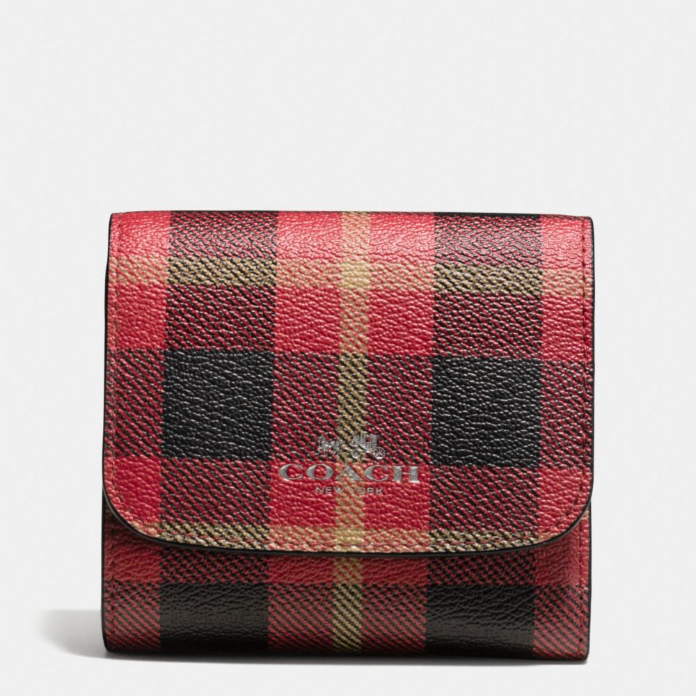 COACH SMALL WALLET IN RILEY PLAID PRINT COATED CANVAS - QB/True Red Multi - f55934