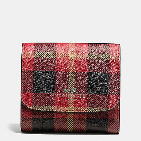 COACH SMALL WALLET IN RILEY PLAID PRINT COATED CANVAS - QB/True Red Multi - f55934