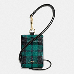 COACH F55992 Lanyard Id Case In Riley Plaid Print Coated Canvas IMITATION GOLD/ATLANTIC MULTI