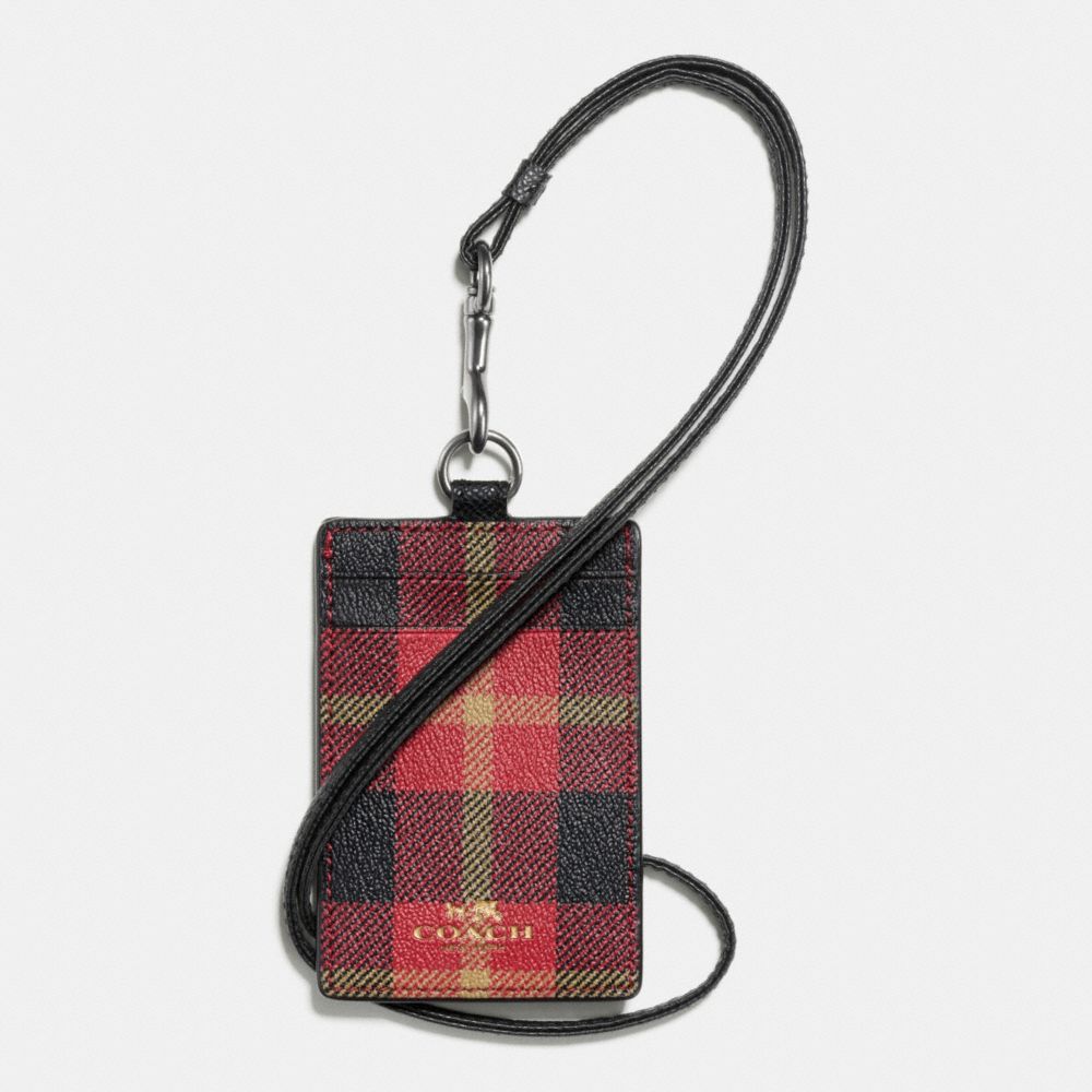 COACH f55992 LANYARD ID CASE IN RILEY PLAID PRINT COATED CANVAS QB/True Red Multi