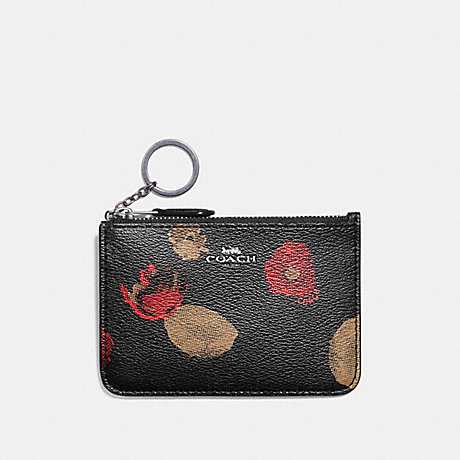 COACH f55999 KEY POUCH WITH GUSSET IN HALFTONE FLORAL PRINT COATED CANVAS ANTIQUE NICKEL/BLACK MULTI