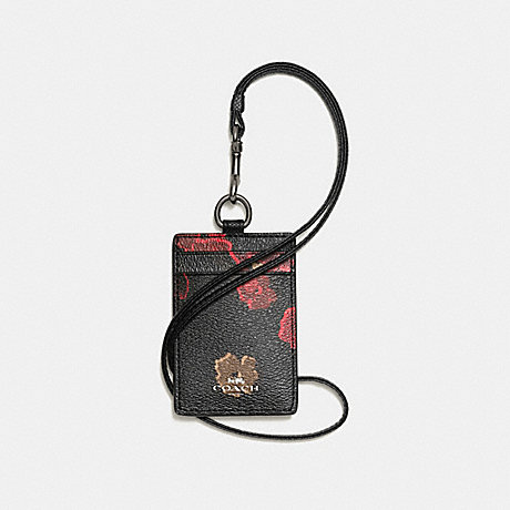 COACH F56003 LANYARD ID IN HALFTONE FLORAL PRINT COATED CANVAS ANTIQUE-NICKEL/BLACK-MULTI