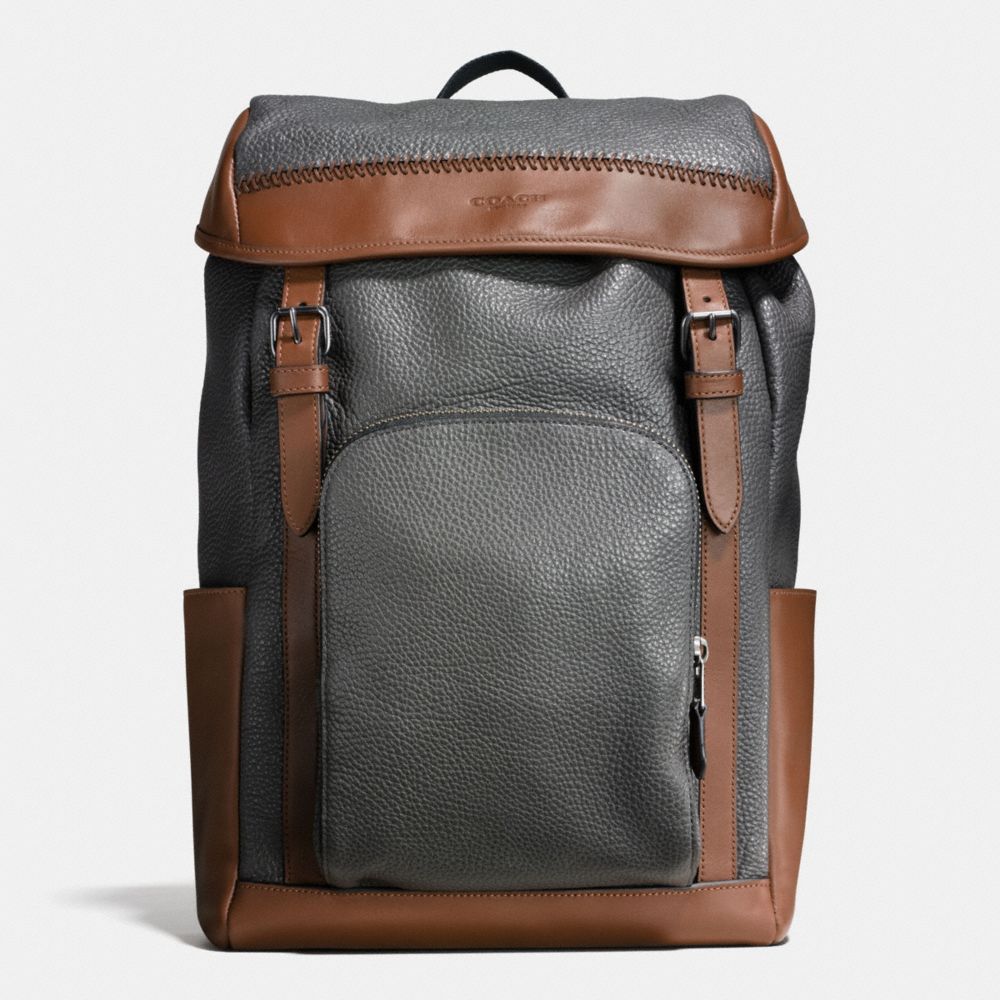 COACH F56013 - HENRY BACKPACK IN PEBBLE LEATHER GRAPHITE/DARK SADDLE