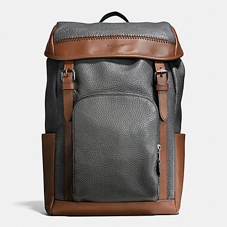 COACH HENRY BACKPACK IN PEBBLE LEATHER - GRAPHITE/DARK SADDLE - f56013