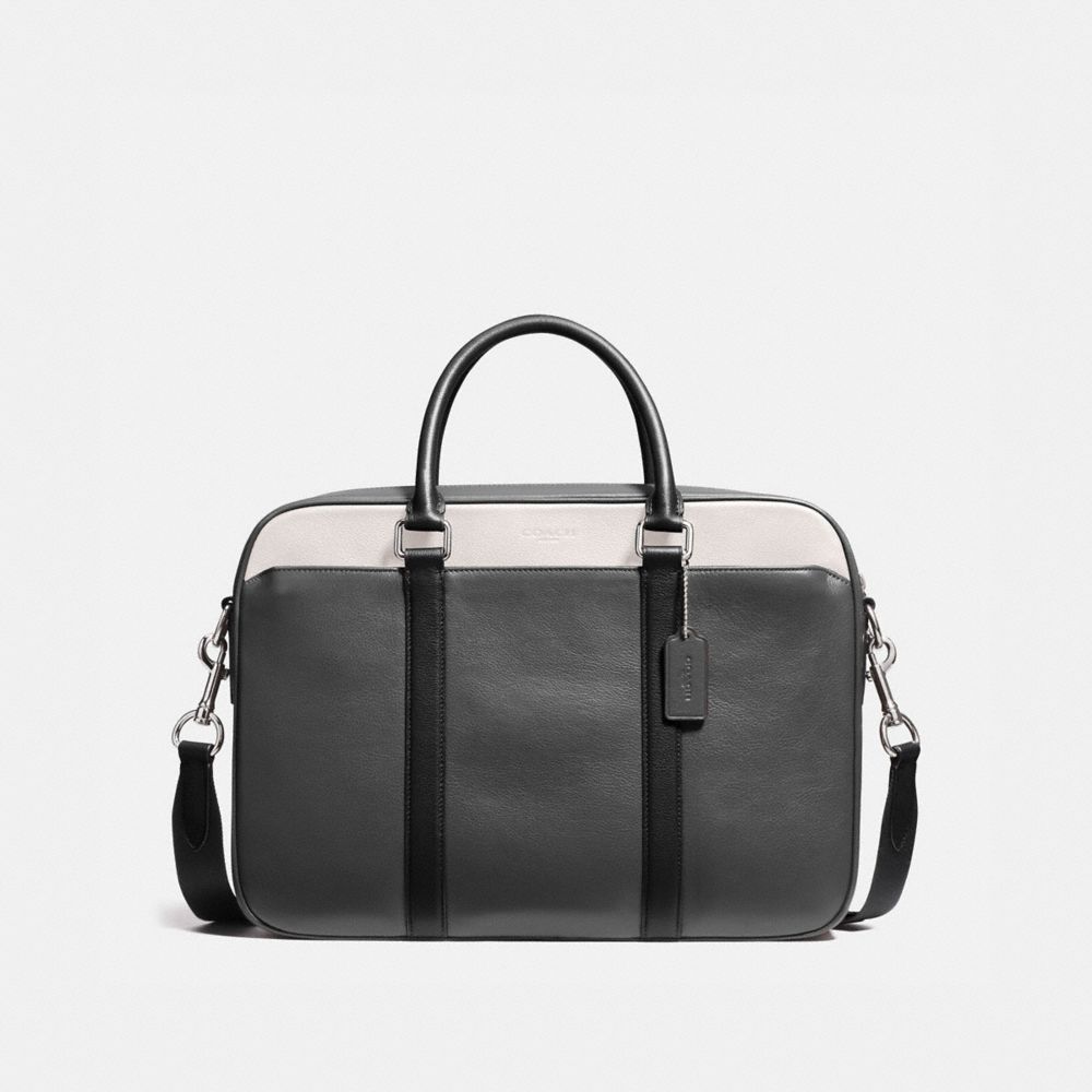 COACH f56018 PERRY SLIM BRIEF IN COLORBLOCK LEATHER GRAPHITE/BLACK/CHALK