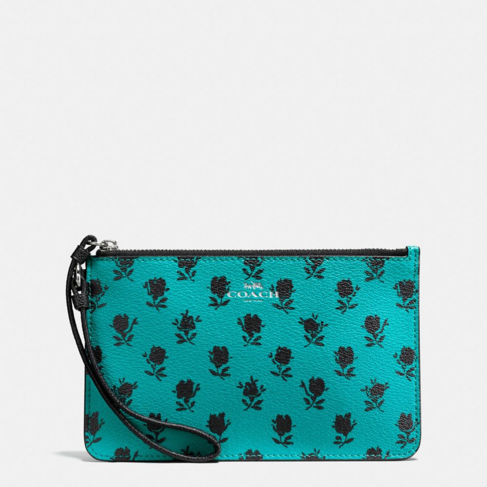 COACH F56024 SMALL WRISTLET IN BADLANDS FLORAL PRINT CANVAS SILVER/TURQUOISE-BLACK