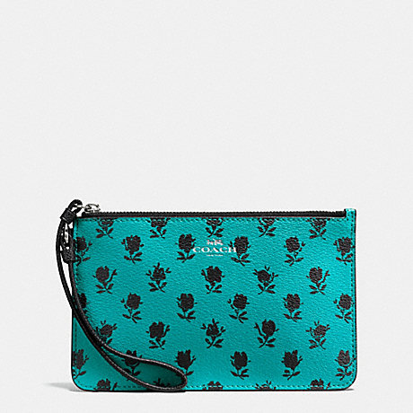 COACH f56024 SMALL WRISTLET IN BADLANDS FLORAL PRINT CANVAS SILVER/TURQUOISE BLACK