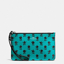 COACH F56024 Small Wristlet In Badlands Floral Print Canvas SILVER/TURQUOISE BLACK