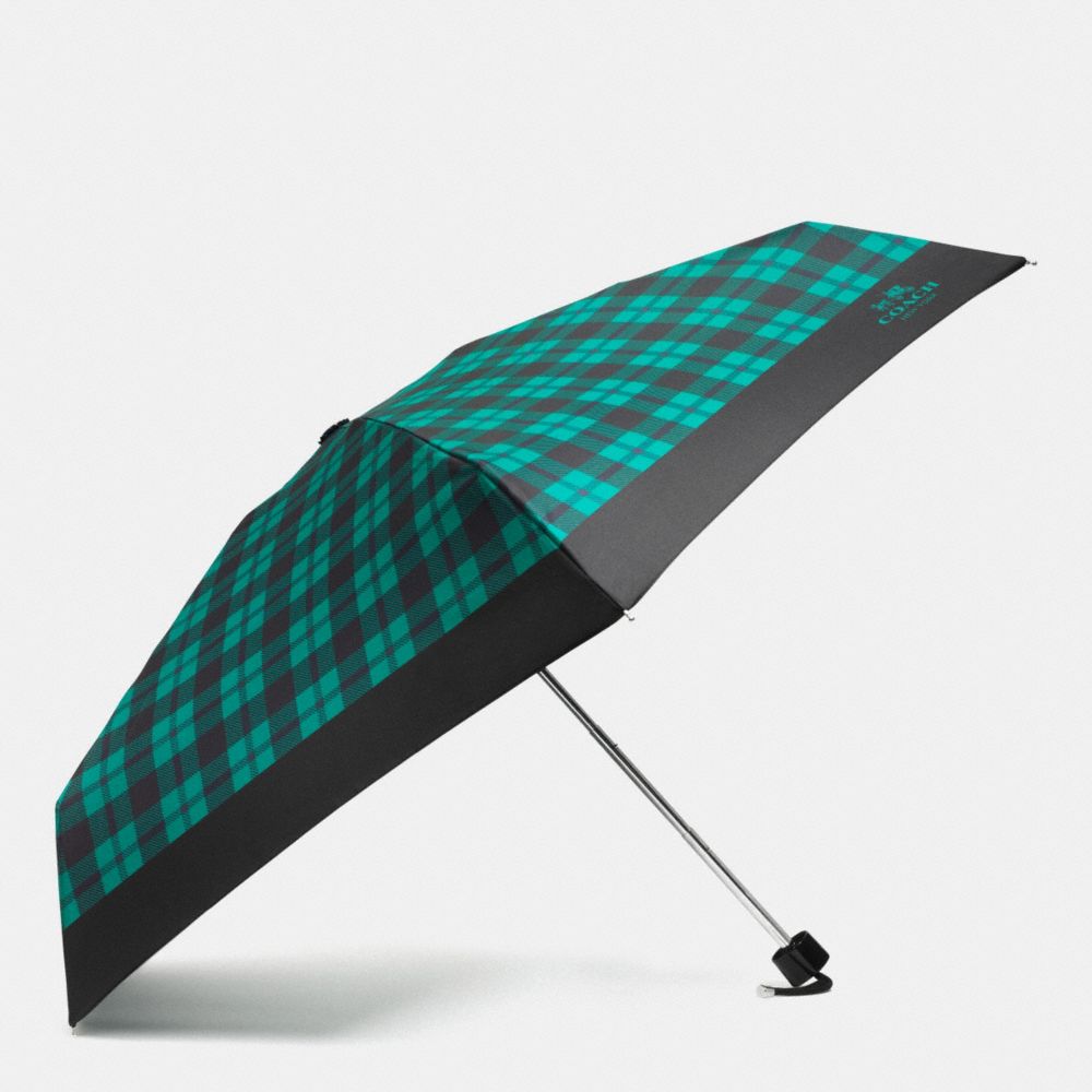 COACH SIGNATURE PLAID MINI UMBRELLA - SILVER/ATLANTIC MULTI - F56050