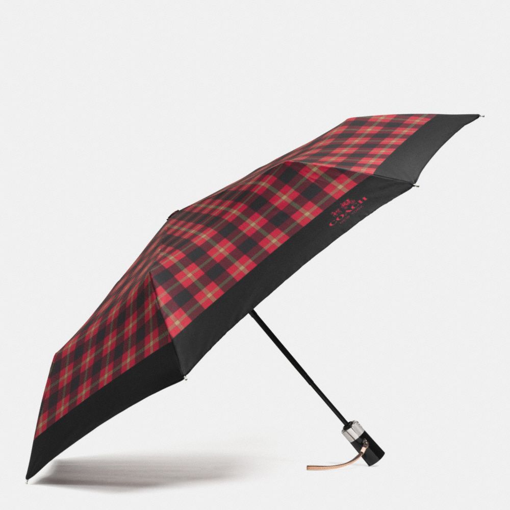 COACH F56051 Signature Plaid Umbrella SILVER/TRUE RED MULTI