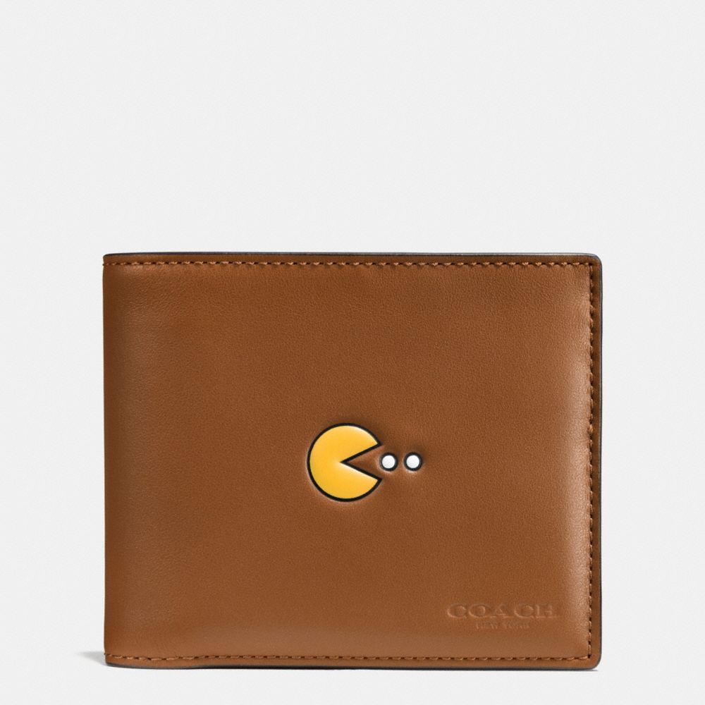 COACH F56054 Pac Man Compact Id Wallet In Calf Leather SADDLE