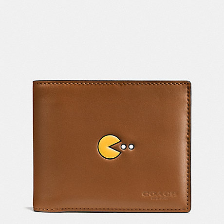 COACH F56054 PAC MAN COMPACT ID WALLET IN CALF LEATHER SADDLE