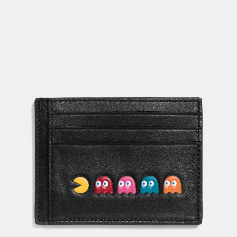 COACH f56055 PAC MAN CARD CASE IN CALF LEATHER BLACK