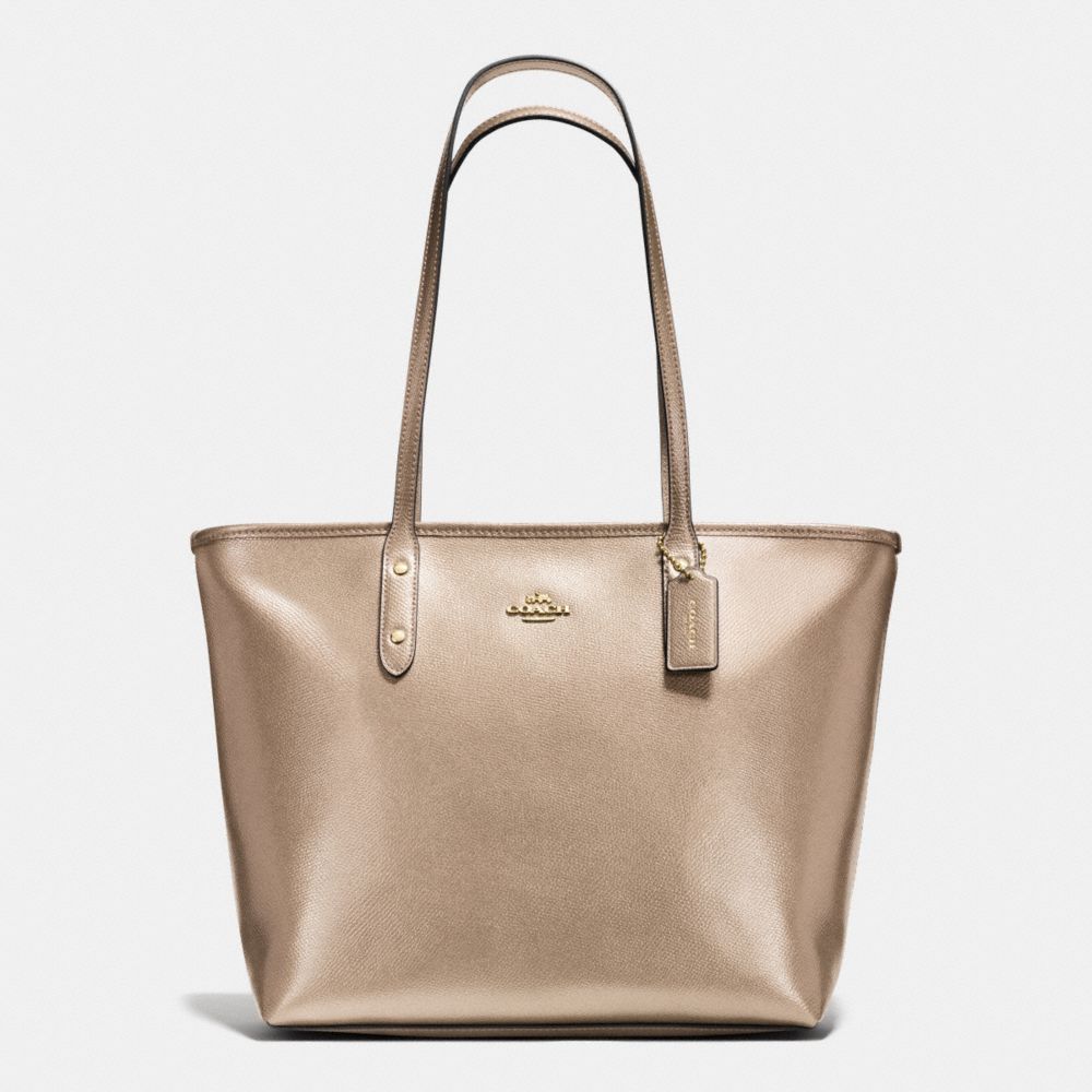 CITY ZIP TOTE IN METALLIC CROSSGRAIN LEATHER - f56129 - IMITATION GOLD/PLATINUM