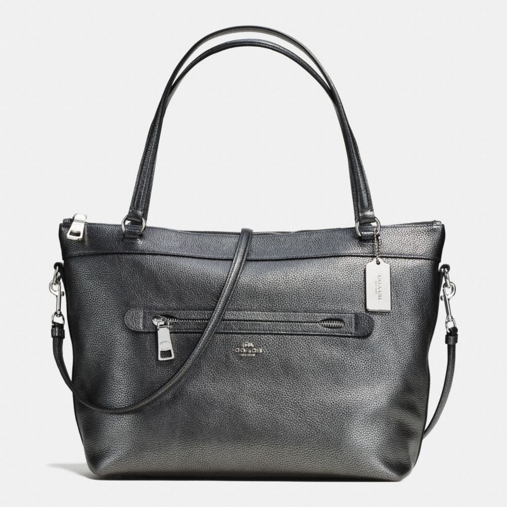 COACH f56140 TYLER TOTE IN METALLIC PEBBLE LEATHER SILVER/GUNMETAL