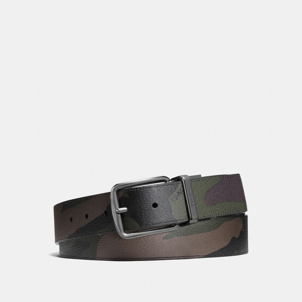 COACH f56160 WIDE HARNESS CUT-TO-SIZE REVERSIBLE CAMO COATED CANVAS BELT GREEN CAMO