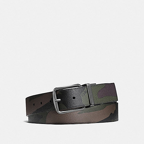 COACH WIDE HARNESS CUT-TO-SIZE REVERSIBLE CAMO COATED CANVAS BELT - GREEN CAMO - f56160
