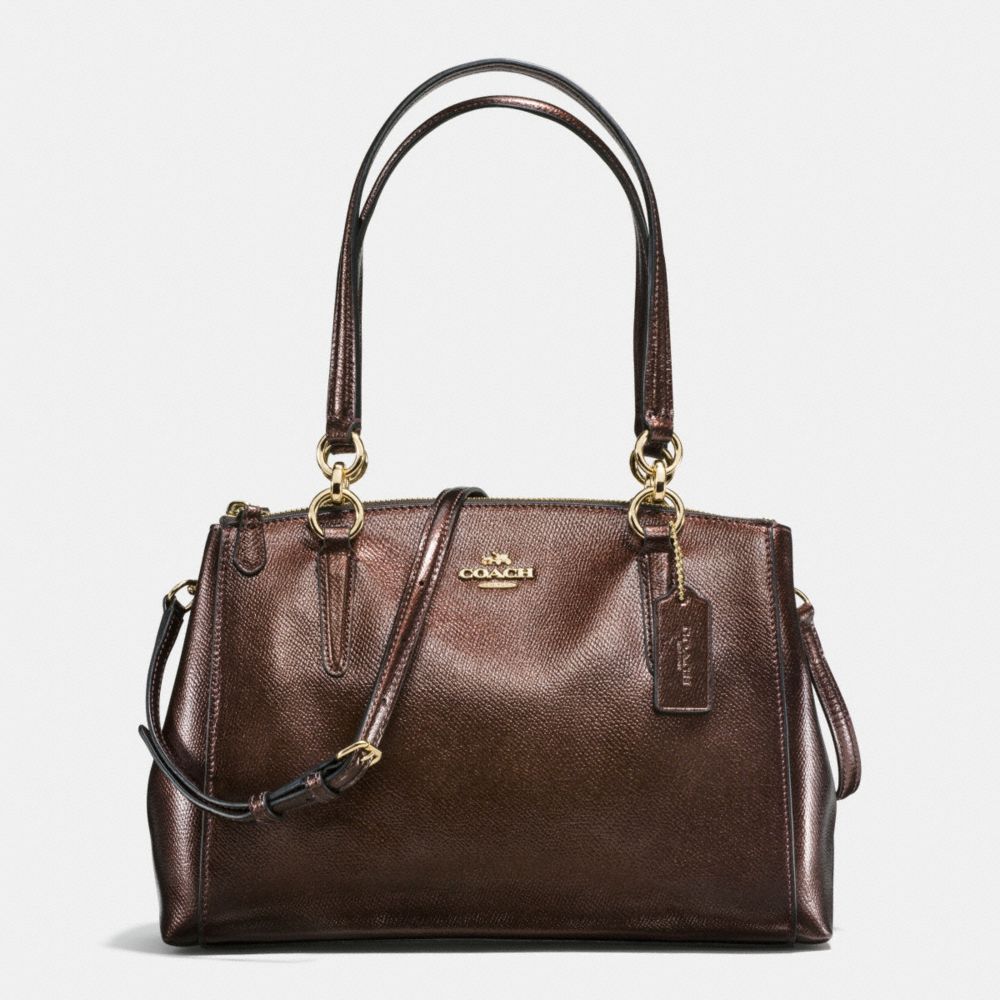 COACH SMALL CHRISTIE CARRYALL IN METALLIC CROSSGRAIN LEATHER - IMITATION GOLD/BRONZE - F56187