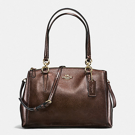 COACH f56187 SMALL CHRISTIE CARRYALL IN METALLIC CROSSGRAIN LEATHER IMITATION GOLD/BRONZE