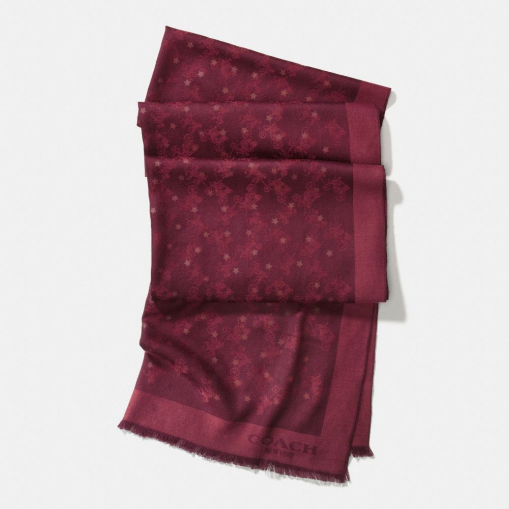 HORSE AND CARRIAGE FOIL STAR OBLONG SCARF - f56200 - BURGUNDY