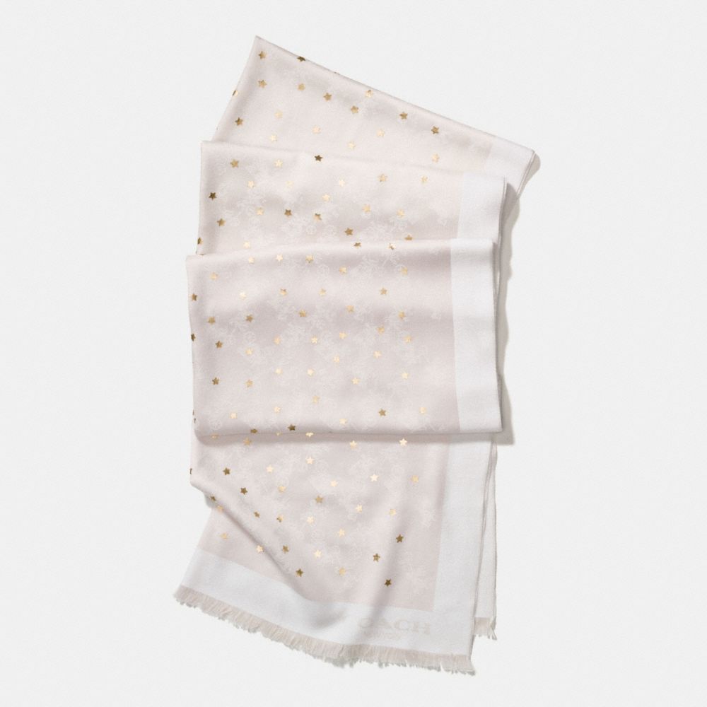 COACH F56200 Horse And Carriage Foil Star Oblong Scarf CHALK