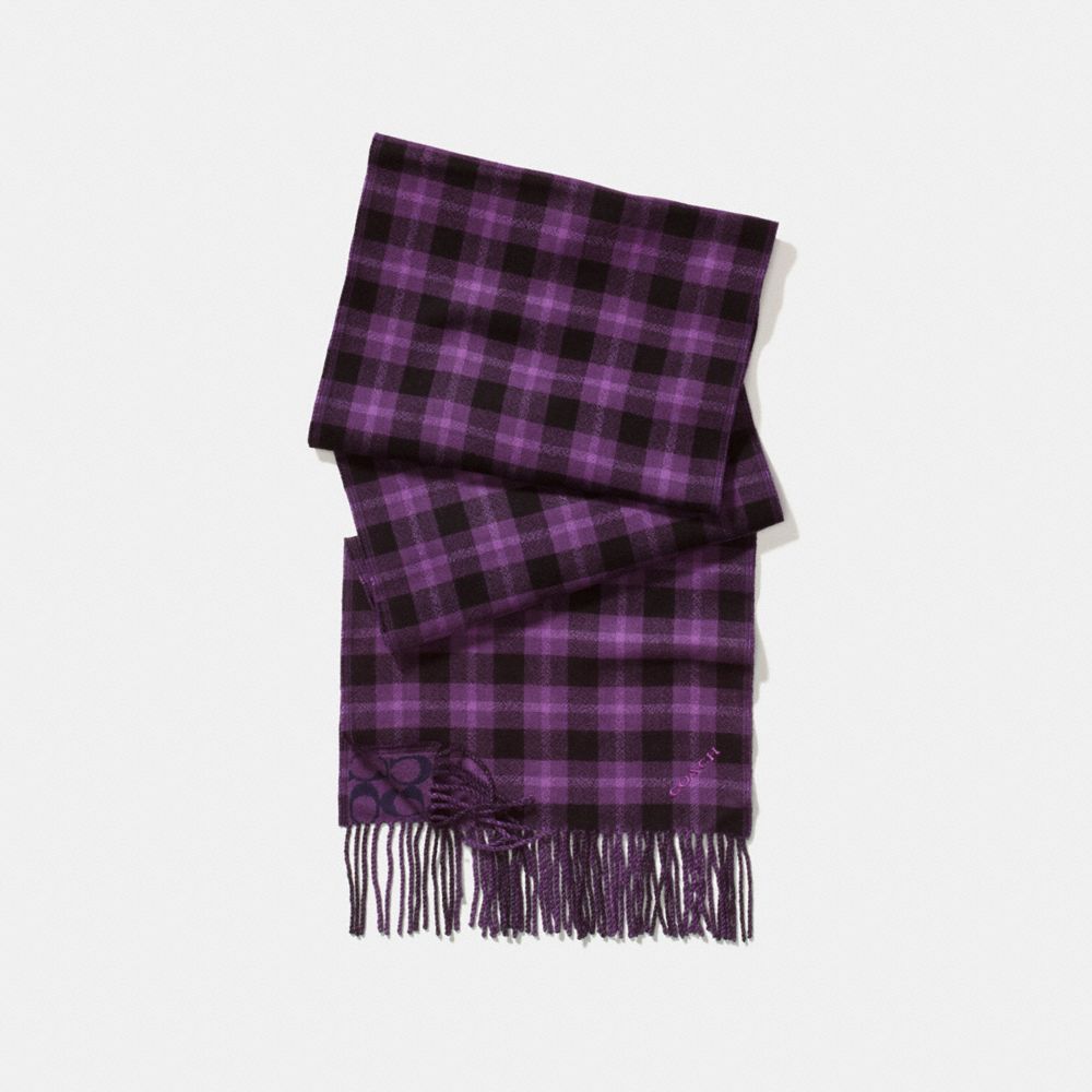 REVERSIBLE SIGNATURE PLAID DOUBLE FACE MUFFLER - f56204 - AUBERGINE