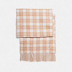 REVERSIBLE SIGNATURE PLAID DOUBLE FACE MUFFLER - COACH f56204 - CARAMEL