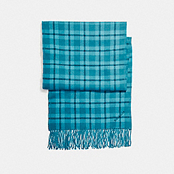 COACH REVERSIBLE SIGNATURE PLAID DOUBLE FACE MUFFLER - DARK TEAL - F56204