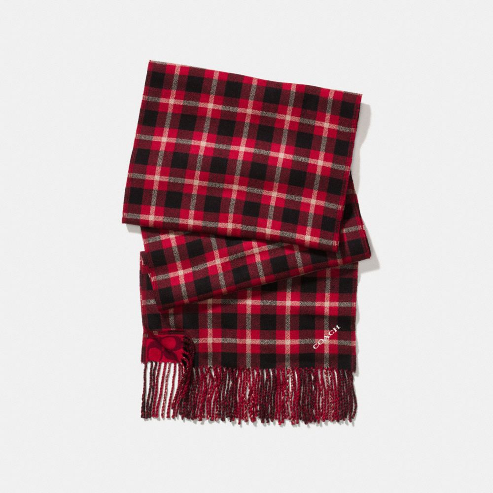 COACH F56204 - REVERSIBLE SIGNATURE PLAID DOUBLE FACE MUFFLER TRUE RED