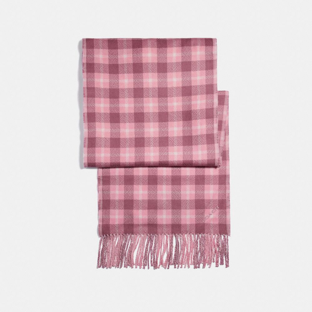 REVERSIBLE SIGNATURE PLAID DOUBLE FACE MUFFLER - MELON - COACH F56204