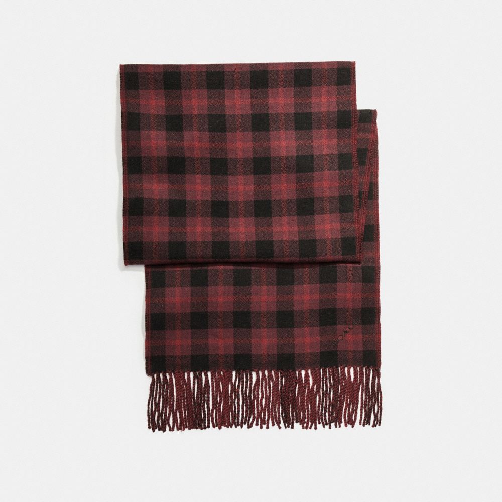 COACH F56204 REVERSIBLE SIGNATURE PLAID DOUBLE FACE MUFFLER OXBLOOD