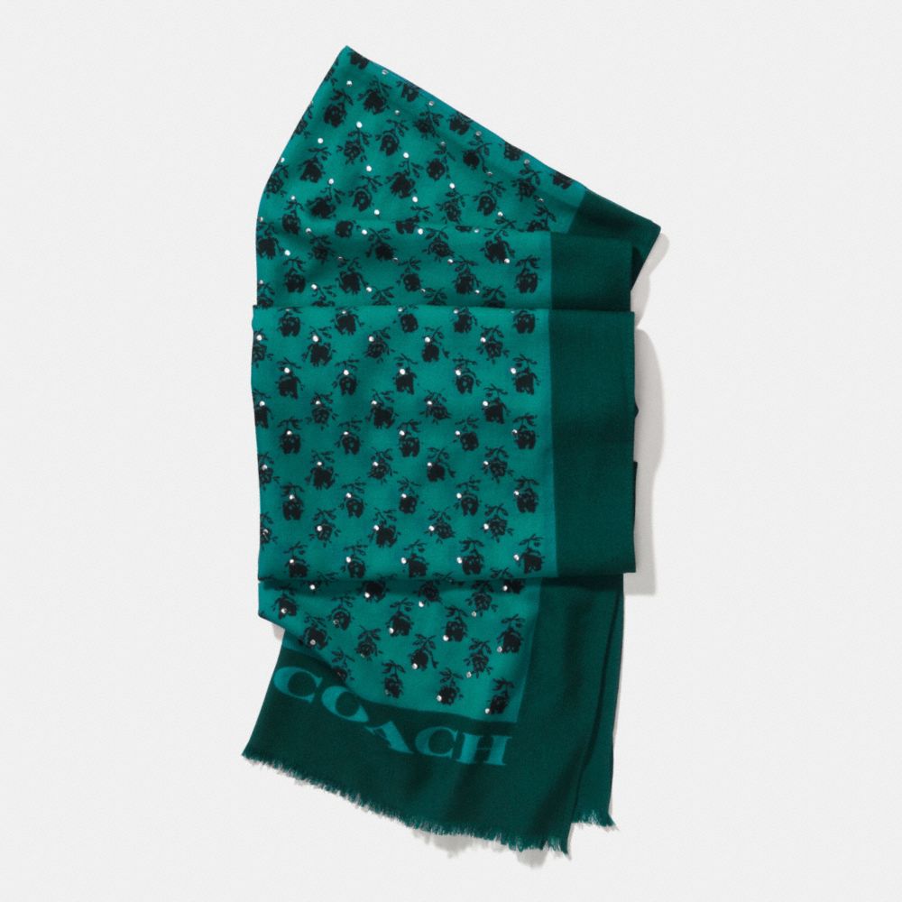 FLORAL STUDDED OBLONG SCARF - ATLANTIC - COACH F56207