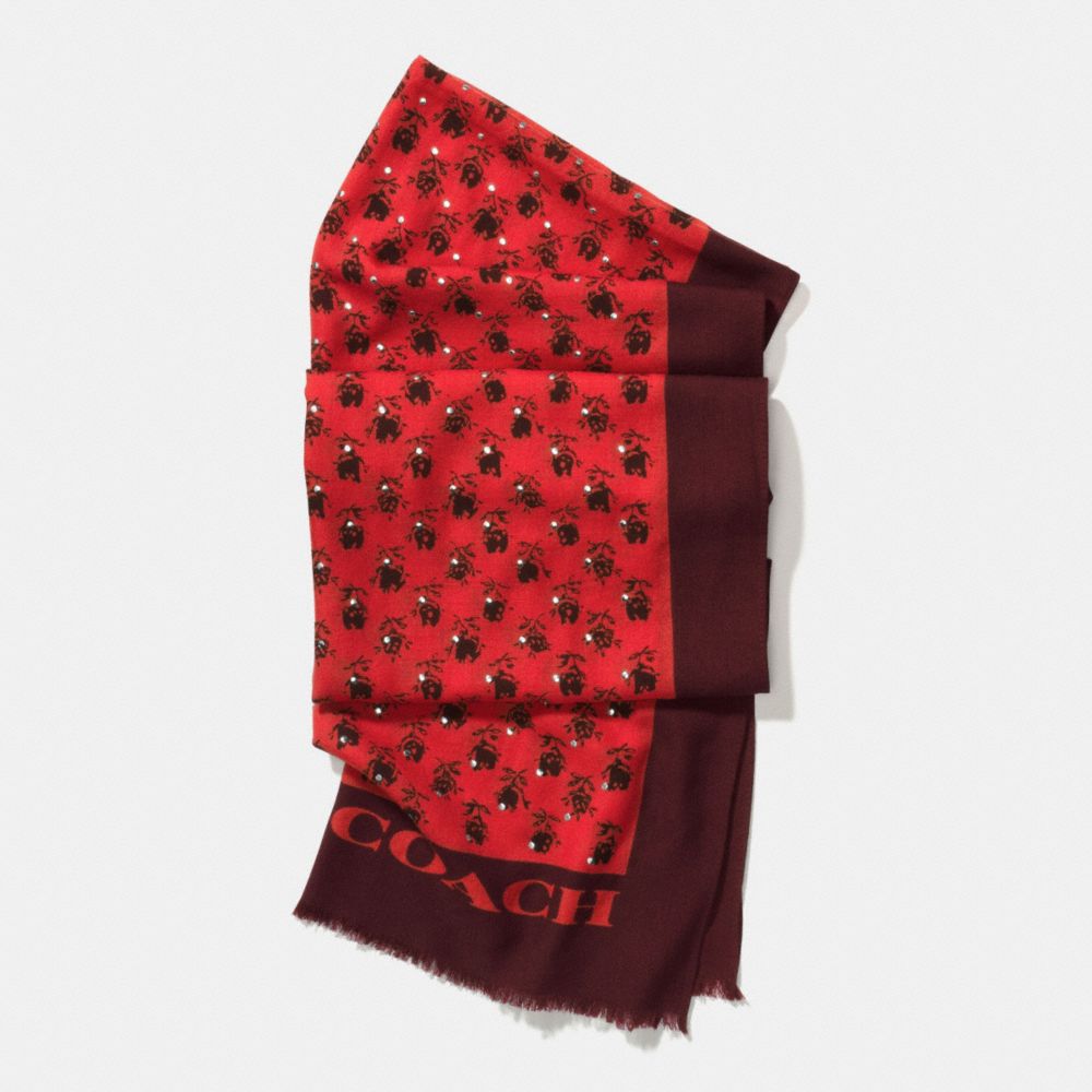 COACH FLORAL STUDDED OBLONG SCARF - WATERMELON - f56207