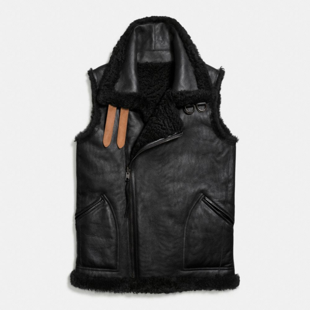 COACH REVERSIBLE SHEARLING VEST - BLACK/BLACK - f56213