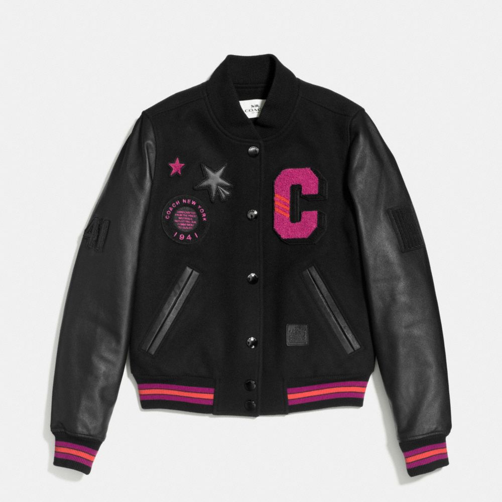 ANIMATED BASEBALL JACKET - BLACK FUSCHIA - COACH F56216