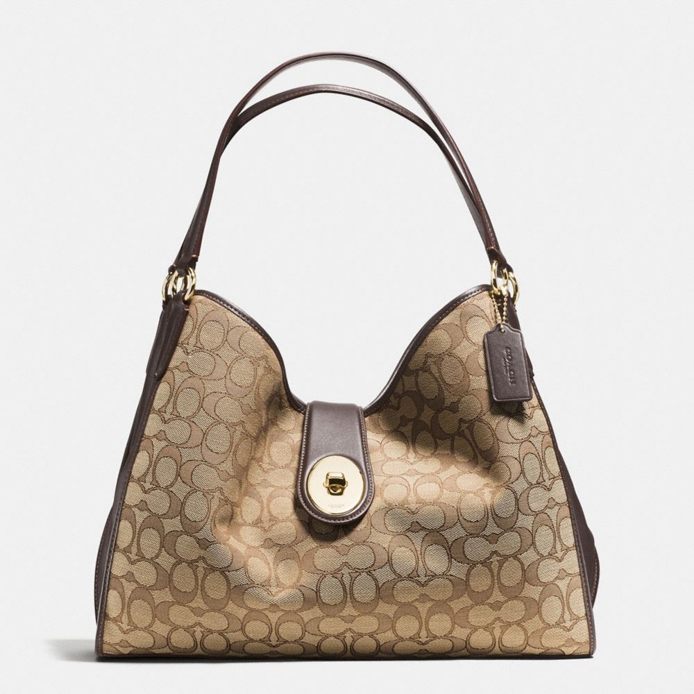 COACH F56221 Carlyle Shoulder Bag In Outline Signature IMITATION GOLD/KHAKI/BROWN