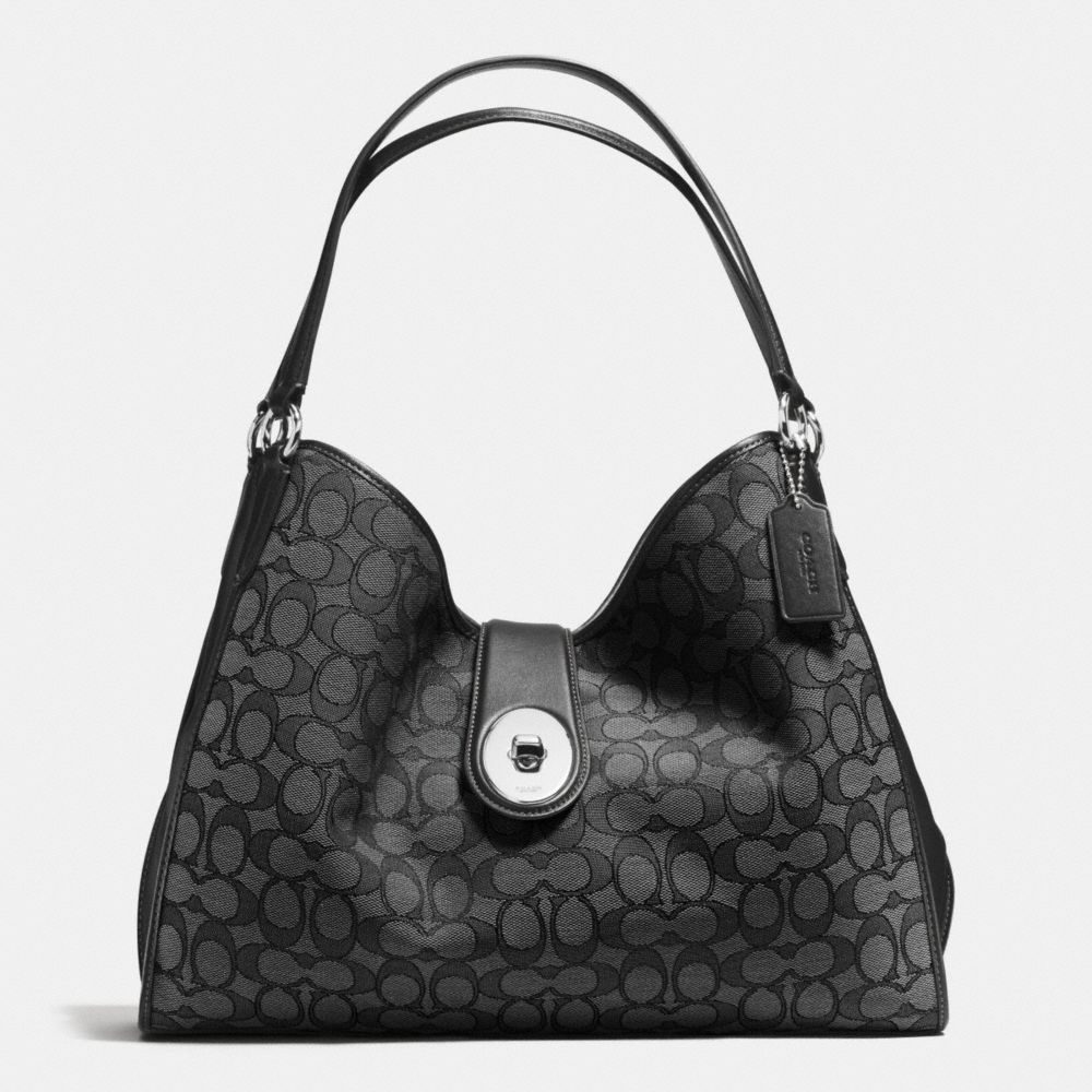 COACH f56221 CARLYLE SHOULDER BAG IN OUTLINE SIGNATURE SILVER/BLACK SMOKE/BLACK