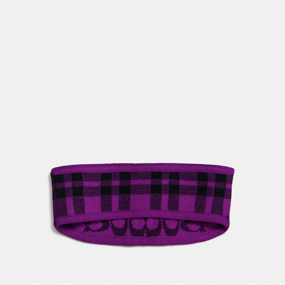 REVERSIBLE SIGNATURE PLAID DOUBLE FACE HEADBAND - AUBERGINE - COACH F56232