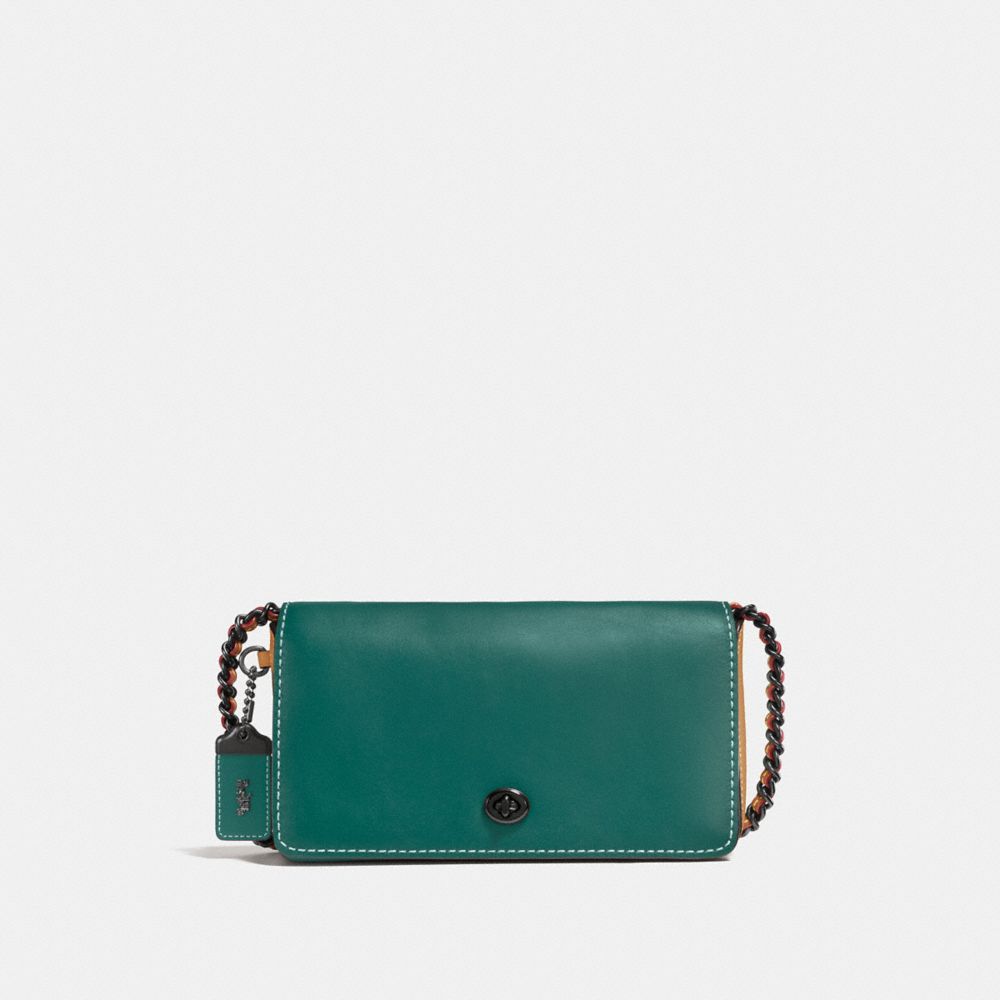 COACH DINKY IN COLORBLOCK - DARK TURQUOISE/LIGHT SADDLE/BLACK COPPER - F56263