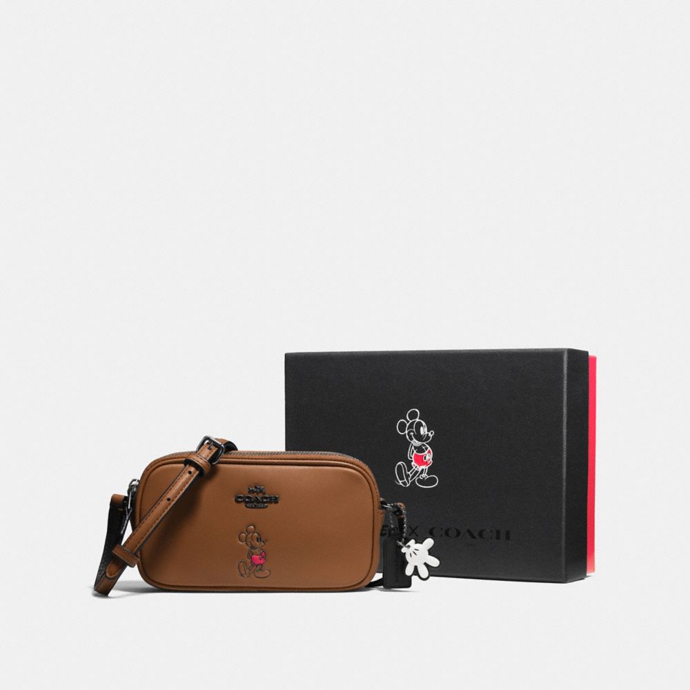 BOXED CROSSBODY POUCH WITH MICKEY - F56268 - DK/SADDLE