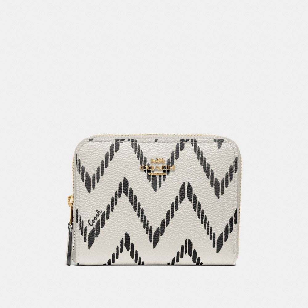 COACH SMALL ZIP AROUND WALLET WITH GEO CHEVRON PRINT - BLACK/CHALK/IMITATION GOLD - F56270