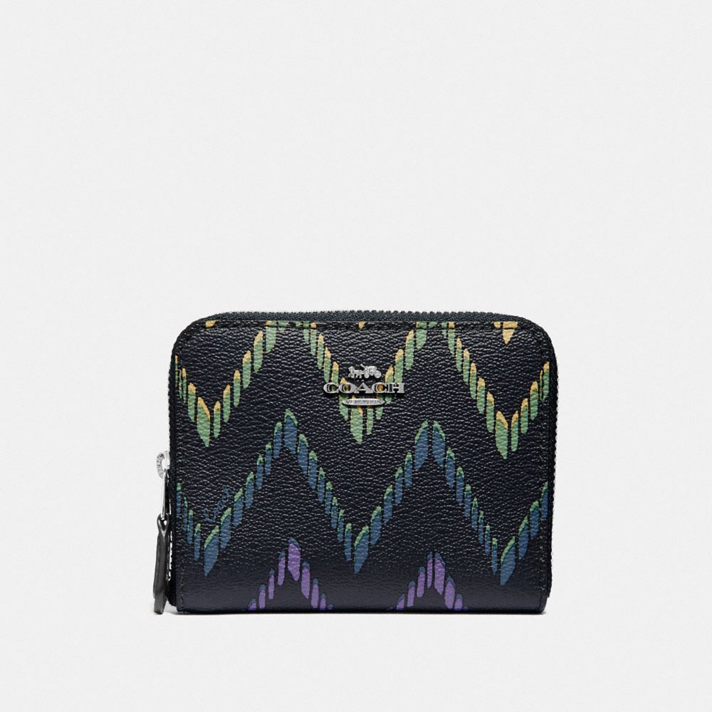 COACH SMALL ZIP AROUND WALLET WITH GEO CHEVRON PRINT - MIDNIGHT MULTI/SILVER - F56270