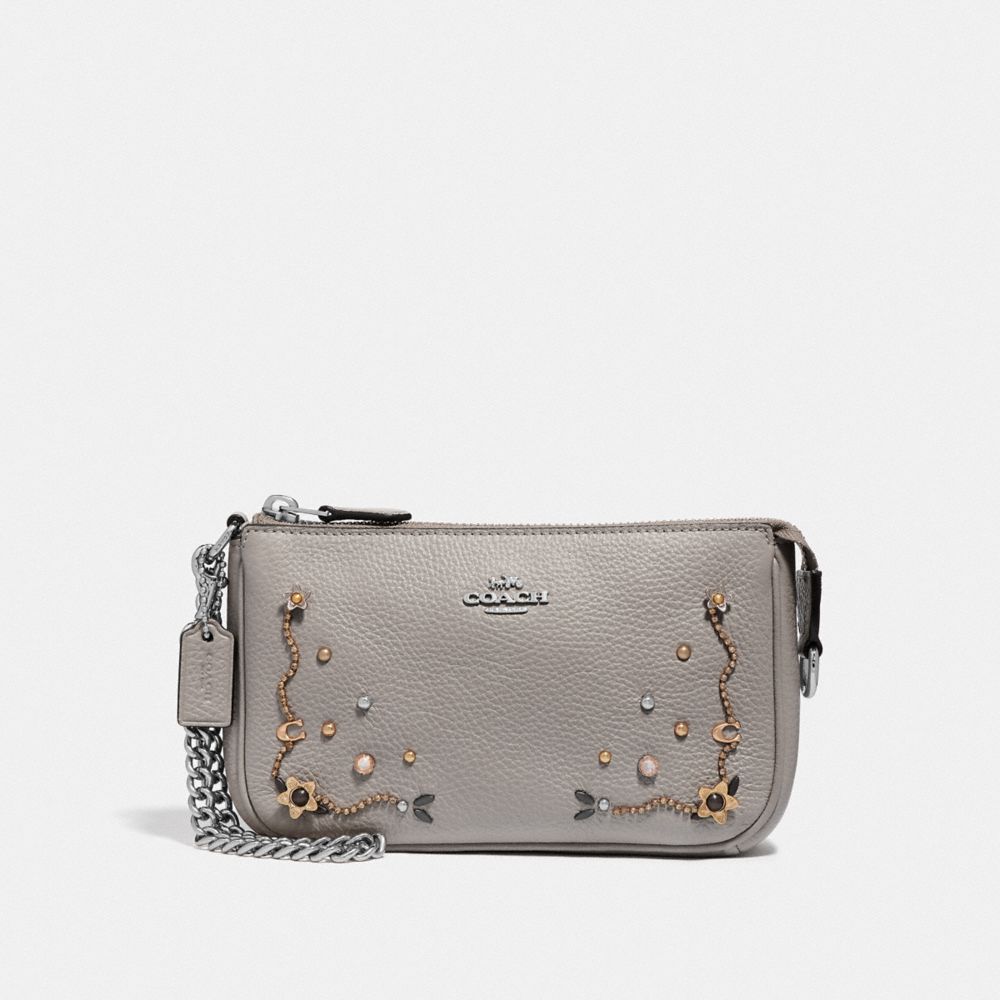COACH F56275 - LARGE WRISTLET 19 WITH STARDUST CRYSTAL RIVETS GREY BIRCH MULTI/SILVER