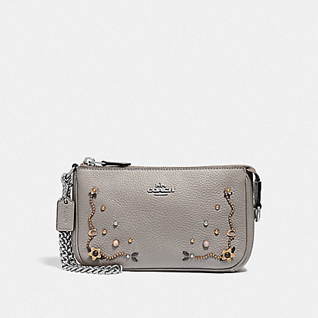 COACH F56275 LARGE WRISTLET 19 WITH STARDUST CRYSTAL RIVETS GREY BIRCH MULTI/SILVER