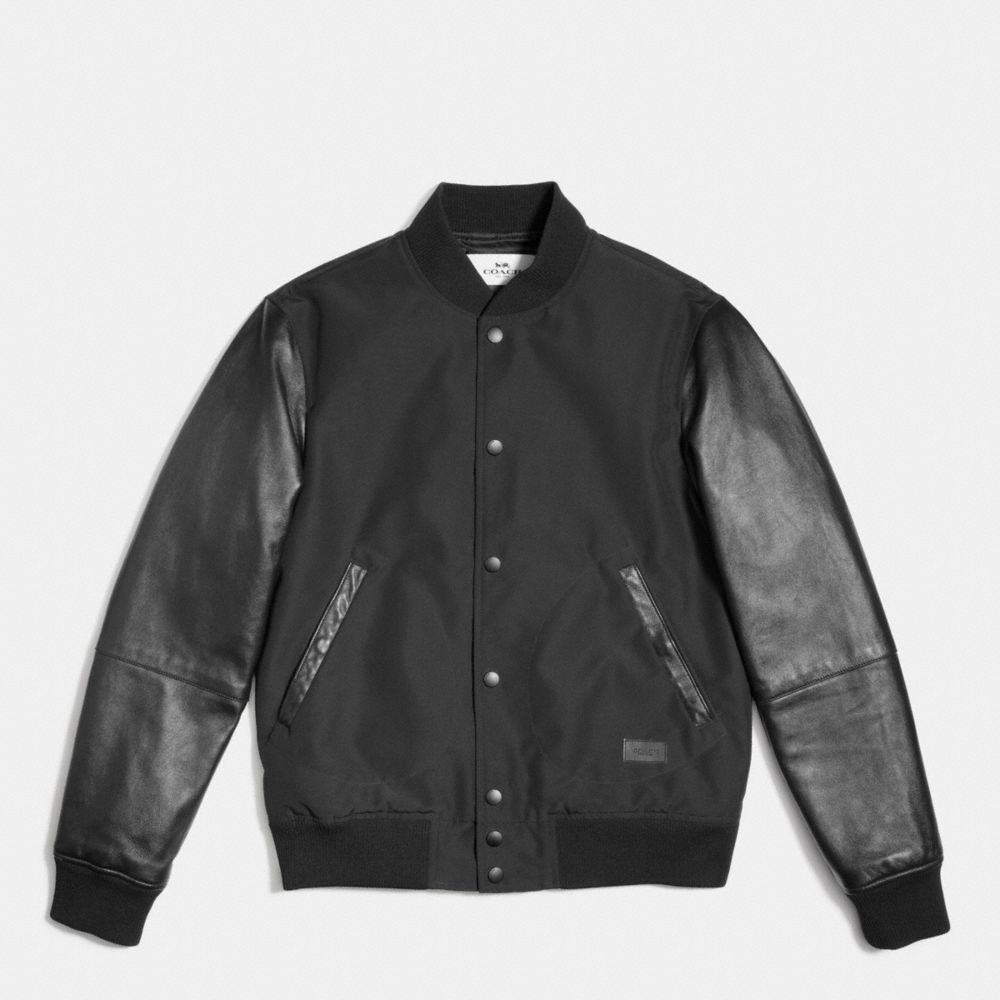 COACH VARSITY JACKET IN MIXED MATERIALS - BLACK/BLACK - f56276